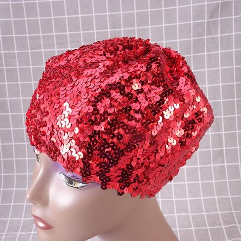 TENDYCOCO Sequin Beret Hat Shining Beanie Cap Sparkle Beanie Hat Fashion Beret for Women Red in Kuwait