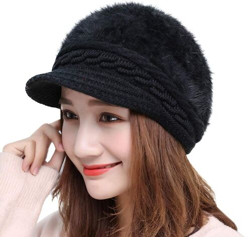 Women Newsboy Hat Faux Wool Peaked Beret Cap Knit Visor Beanie Hat Winter Warm Baker Boy Hat in Saudi Arabia
