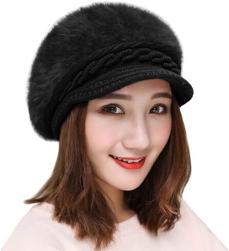 Women Newsboy Hat Faux Wool Peaked Beret Cap Knit Visor Beanie Hat Winter Warm Baker Boy Hat in Saudi Arabia