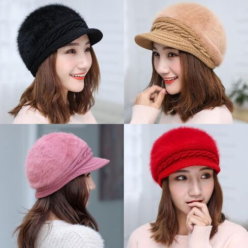 Women Newsboy Hat Faux Wool Peaked Beret Cap Knit Visor Beanie Hat Winter Warm Baker Boy Hat in Saudi Arabia