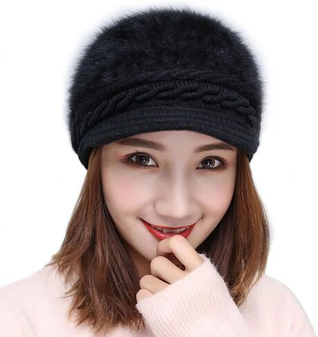 Women Newsboy Hat Faux Wool Peaked Beret Cap Knit Visor Beanie Hat Winter Warm Baker Boy Hat in Saudi Arabia