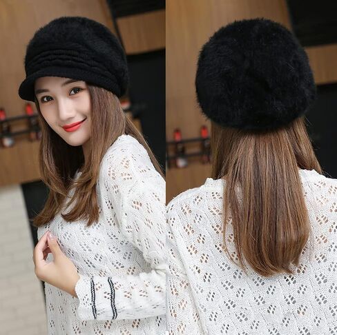 Women Newsboy Hat Faux Wool Peaked Beret Cap Knit Visor Beanie Hat Winter Warm Baker Boy Hat in Saudi Arabia