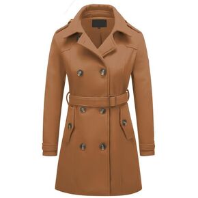 Rasujie Womens Pea Coat Double Breasted Wool Coat Long Winter Trench Coat with Belt