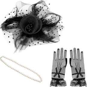 Takmor Fascinators for Women Kentucky Derby Hats Clip Tea Party Headwear with Lace Gloves Necklace for Church Wedding Black in Kuwait