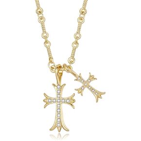 Korotho مزدوجة الصليب قلادة للنساء الرجال، 14K مطلية بالذهب القوطية مزدوجة الصليب لي القلائد خمر طويل كبير مكتنزة الصليب قلادة المسيحية الصليب مجوهرات الهدايا Y2K قلادة للفتيات في سن المراهقة الفتيان in Kuwait