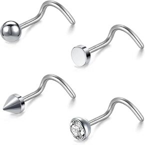 ZS 4Pcs 20G Grade 23 Titanium Nose Rings for Women, 2mm 3mm CZ Nose Studs, Nose Bone/Screws/L Shaped Nose Piercing Jewelry in Kuwait