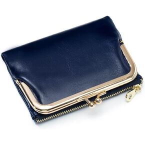 Mudono Women's Small Wallet for Women Retro Leather Credit Card Case Biford Change Wallet with Card Slots and Zipper Pocket