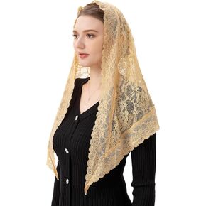 PAMOR Veils for Church Catholic Triangluar Scarf Embroidered Chapel Veil Head Covering Latin Mass Mantilla