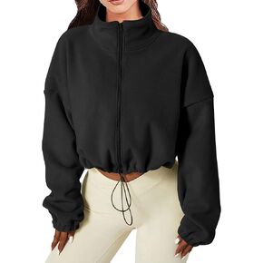 Baccarri Women's Full Zip Up Sherpa Jackets Winter Fleece Sweatshirt Long Sleeve Workout Jacket Warm Cropped Coat