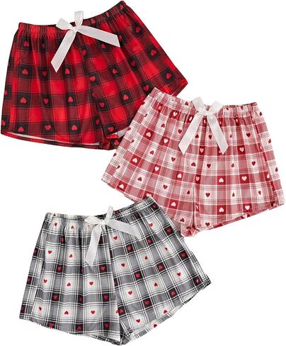 GORGLITTER Women's 3 Piece Plaid Pajama Bottoms Elastic Waist Sleeping Shorts in Kuwait