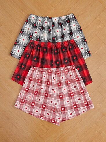 GORGLITTER Women's 3 Piece Plaid Pajama Bottoms Elastic Waist Sleeping Shorts in Kuwait