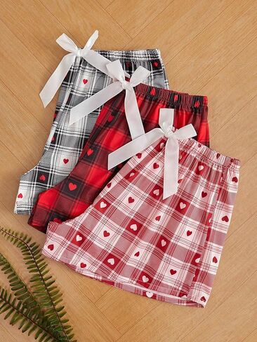 GORGLITTER Women's 3 Piece Plaid Pajama Bottoms Elastic Waist Sleeping Shorts in Kuwait