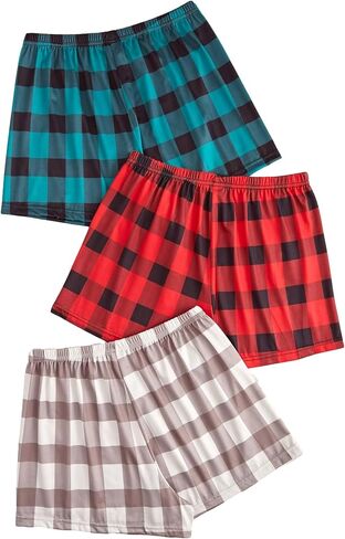 GORGLITTER Women's 3 Piece Plaid Pajama Bottoms Elastic Waist Sleeping Shorts in Kuwait
