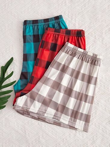 GORGLITTER Women's 3 Piece Plaid Pajama Bottoms Elastic Waist Sleeping Shorts in Kuwait