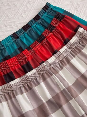 GORGLITTER Women's 3 Piece Plaid Pajama Bottoms Elastic Waist Sleeping Shorts in Kuwait