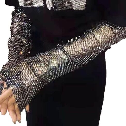 GEMILY Rhinestone Gloves Sparkly Mesh Gloves Fashion Fingerless Gloves Rave Party Arm Sleeves Costumes for Women and Girls in Saudi Arabia