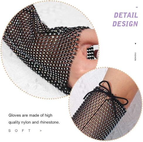GEMILY Rhinestone Gloves Sparkly Mesh Gloves Fashion Fingerless Gloves Rave Party Arm Sleeves Costumes for Women and Girls in Saudi Arabia