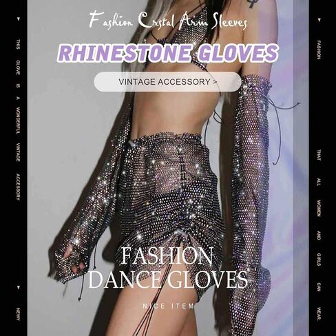 GEMILY Rhinestone Gloves Sparkly Mesh Gloves Fashion Fingerless Gloves Rave Party Arm Sleeves Costumes for Women and Girls in Saudi Arabia
