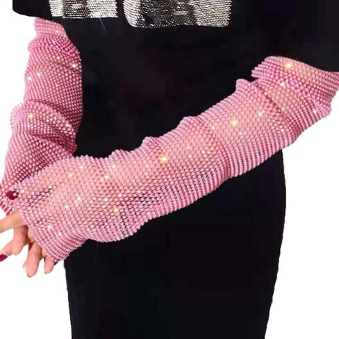 GEMILY Rhinestone Gloves Sparkly Mesh Gloves Fashion Fingerless Gloves Rave Party Arm Sleeves Costumes for Women and Girls in Saudi Arabia