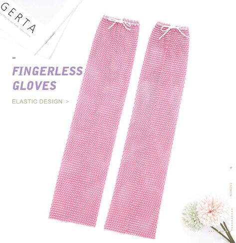 GEMILY Rhinestone Gloves Sparkly Mesh Gloves Fashion Fingerless Gloves Rave Party Arm Sleeves Costumes for Women and Girls in Saudi Arabia