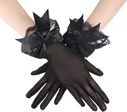 Aularso Women's Lace Gloves Short Stretchy Bridal Gloves Wrist Length Wedding Party Gloves Evening Banqust Accessiores in Kuwait