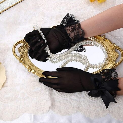 Aularso Women's Lace Gloves Short Stretchy Bridal Gloves Wrist Length Wedding Party Gloves Evening Banqust Accessiores in Kuwait