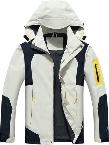 Eocicvvi سترة المطر للرجال سترة خفيفة الوزن مع غطاء رأس قابل للفصل سترة واقية للجبال والمشي لمسافات طويلة معطف واق من المطر غير رسمي in Kuwait