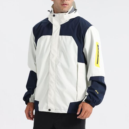 Eocicvvi سترة المطر للرجال سترة خفيفة الوزن مع غطاء رأس قابل للفصل سترة واقية للجبال والمشي لمسافات طويلة معطف واق من المطر غير رسمي in Kuwait