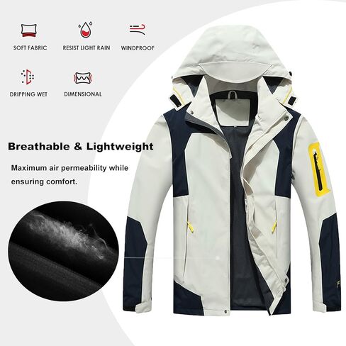 Eocicvvi سترة المطر للرجال سترة خفيفة الوزن مع غطاء رأس قابل للفصل سترة واقية للجبال والمشي لمسافات طويلة معطف واق من المطر غير رسمي in Kuwait