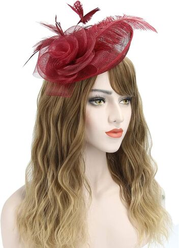 Acecharming قطع زينة قبعة زهرة سيناماي ريشة عقال كوكتيل الشاي حفلة أغطية الرأس كنتاكي قبعة الفتيات والنساء in Kuwait