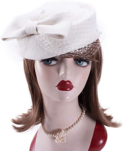 فستان نسائي من Lawliet Fascinator من الصوف ورأى قبعة دائرية وحجاب فيونكة لحفلات الزفاف A080 in Saudi Arabia