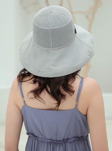 قبعات صيفية شبكية للشمس للنساء قبعة شاطئ خفيفة الوزن مزودة بزهور UPF50+ قبعة بحافة واسعة قابلة للتعبئة مع حزام للذقن in Kuwait