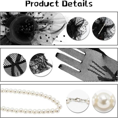 Takmor Fascinators for Women Kentucky Derby Hats Clip Tea Party Headwear with Lace Gloves Necklace for Church Wedding Black in Kuwait