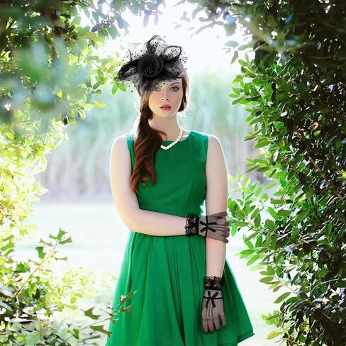 Takmor Fascinators for Women Kentucky Derby Hats Clip Tea Party Headwear with Lace Gloves Necklace for Church Wedding Black in Kuwait