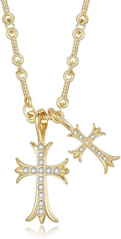 Korotho مزدوجة الصليب قلادة للنساء الرجال، 14K مطلية بالذهب القوطية مزدوجة الصليب لي القلائد خمر طويل كبير مكتنزة الصليب قلادة المسيحية الصليب مجوهرات الهدايا Y2K قلادة للفتيات في سن المراهقة الفتيان in Kuwait