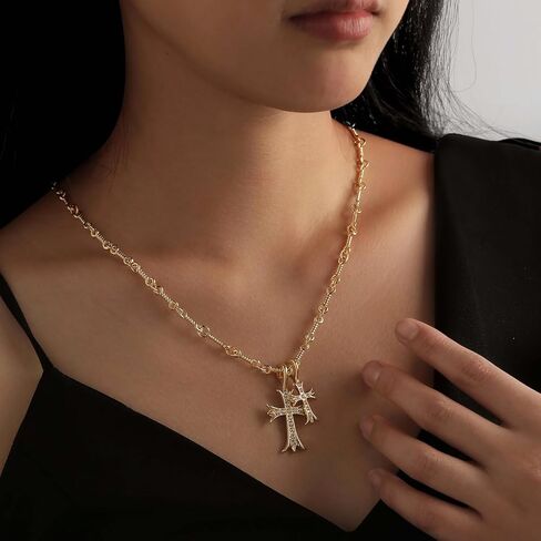 Korotho مزدوجة الصليب قلادة للنساء الرجال، 14K مطلية بالذهب القوطية مزدوجة الصليب لي القلائد خمر طويل كبير مكتنزة الصليب قلادة المسيحية الصليب مجوهرات الهدايا Y2K قلادة للفتيات في سن المراهقة الفتيان in Kuwait