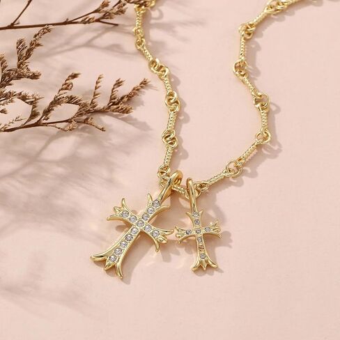 Korotho مزدوجة الصليب قلادة للنساء الرجال، 14K مطلية بالذهب القوطية مزدوجة الصليب لي القلائد خمر طويل كبير مكتنزة الصليب قلادة المسيحية الصليب مجوهرات الهدايا Y2K قلادة للفتيات في سن المراهقة الفتيان in Kuwait