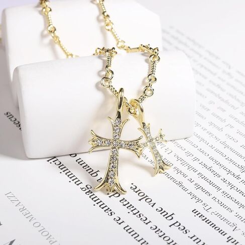 Korotho مزدوجة الصليب قلادة للنساء الرجال، 14K مطلية بالذهب القوطية مزدوجة الصليب لي القلائد خمر طويل كبير مكتنزة الصليب قلادة المسيحية الصليب مجوهرات الهدايا Y2K قلادة للفتيات في سن المراهقة الفتيان in Kuwait