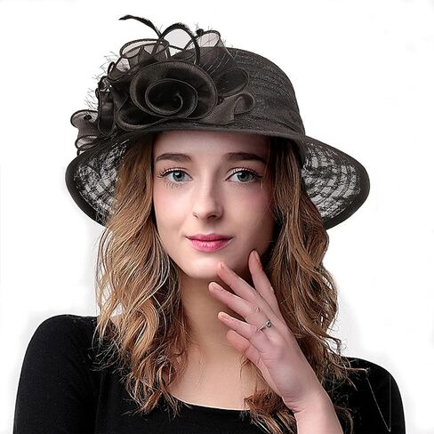 HATAMOTO Women's Organza Kentucky Derby Fascinator Hat Cloche Bowler Hat Cocktail Tea Party Wedding Sun Hat in Kuwait
