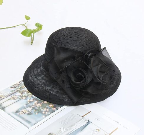 HATAMOTO Women's Organza Kentucky Derby Fascinator Hat Cloche Bowler Hat Cocktail Tea Party Wedding Sun Hat in Kuwait