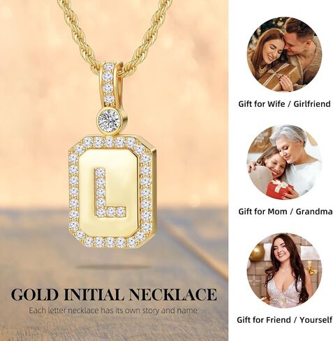 24K Gold Plated Initial Necklace for Women, Anniversary Necklace Wife Birthday Gift for Her Jewelry Gifts for Girlfriend Friend Mother Day Christmas Gift for Women, A-Z Initial Square with Rope Chain in Saudi Arabia