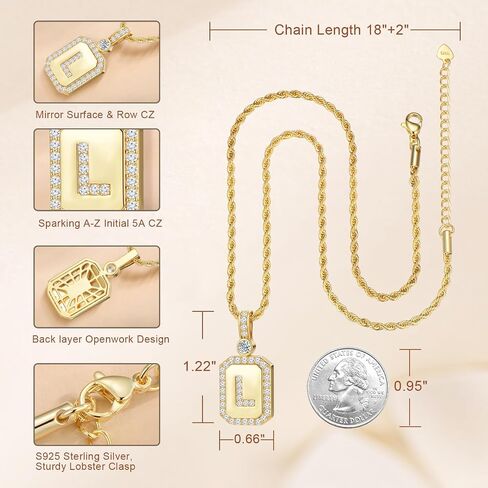 24K Gold Plated Initial Necklace for Women, Anniversary Necklace Wife Birthday Gift for Her Jewelry Gifts for Girlfriend Friend Mother Day Christmas Gift for Women, A-Z Initial Square with Rope Chain in Saudi Arabia