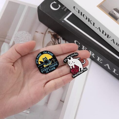 It's Fine I'm Fine Everything is Fine Funny Cat Enamel Lapel Pin Cat Surrounded by sharks brooches badges for backpacks in Saudi Arabia