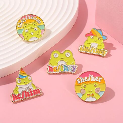 Studious Frog Enamel Lapel Pins for Kids/Girl, Cute Rainbow Animal Pins Badges for Clothes Colorful Pronoun Enamel Pins Jewelry Accessories Gift in Kuwait