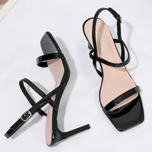 Mostrin Heels for Women Strappy Sandals Square Open Toe High Heel Sandals Ankle Strap Stiletto Heels for Party Wedding in Saudi Arabia