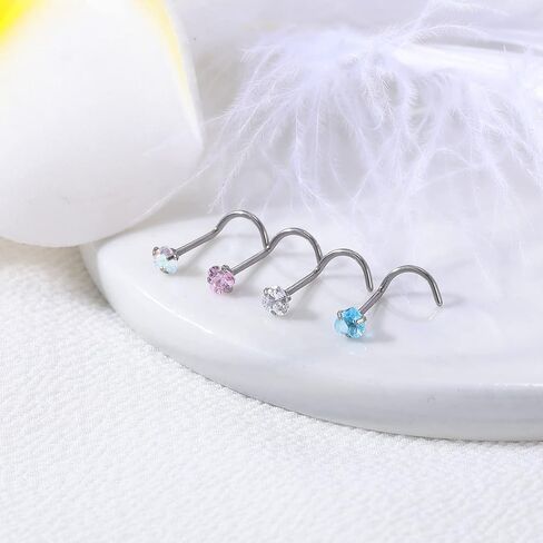 ZS 4Pcs 20G Grade 23 Titanium Nose Rings for Women, 2mm 3mm CZ Nose Studs, Nose Bone/Screws/L Shaped Nose Piercing Jewelry in Saudi Arabia