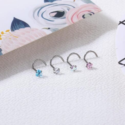 ZS 4Pcs 20G Grade 23 Titanium Nose Rings for Women, 2mm 3mm CZ Nose Studs, Nose Bone/Screws/L Shaped Nose Piercing Jewelry in Saudi Arabia
