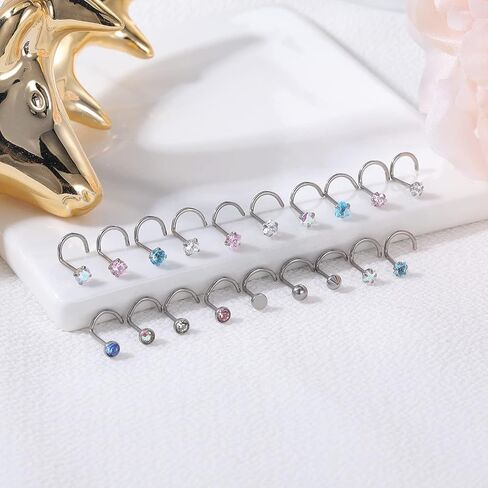 ZS 4Pcs 20G Grade 23 Titanium Nose Rings for Women, 2mm 3mm CZ Nose Studs, Nose Bone/Screws/L Shaped Nose Piercing Jewelry in Saudi Arabia