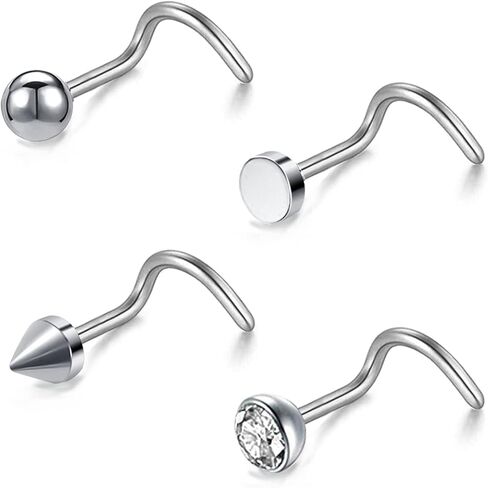 ZS 4Pcs 20G Grade 23 Titanium Nose Rings for Women, 2mm 3mm CZ Nose Studs, Nose Bone/Screws/L Shaped Nose Piercing Jewelry in Kuwait