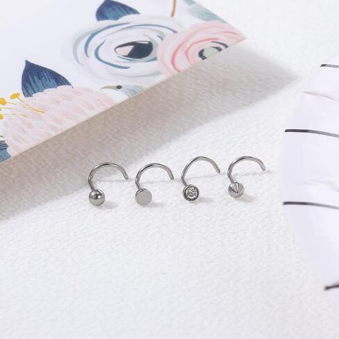 ZS 4Pcs 20G Grade 23 Titanium Nose Rings for Women, 2mm 3mm CZ Nose Studs, Nose Bone/Screws/L Shaped Nose Piercing Jewelry in Kuwait
